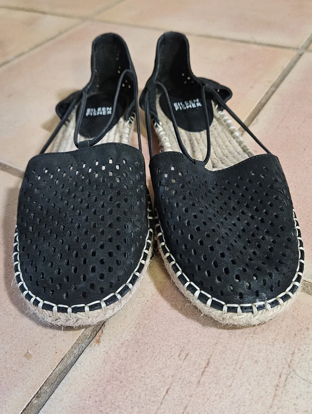 Eileen Fisher Lee 2 Espadrilles Perforated Black Nubuck